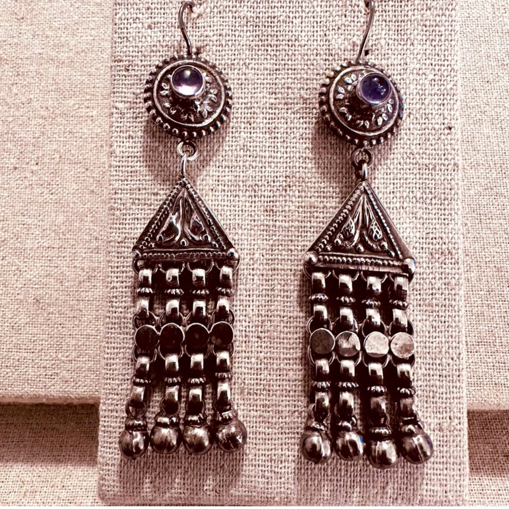 Vintage | Earrings | Vintage Afghan Silver Earrings with Amethyst - Picture 3 of 7